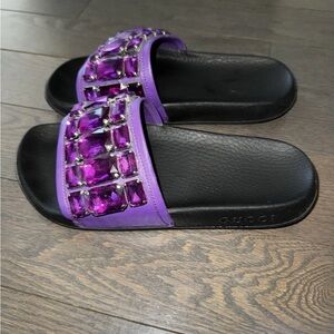 Gucci Women's Black and Purple Embellished Sandals Sz 37